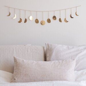 Moon Phase Wall Hanging, Handmade Hammered - Gold Garland